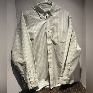 L.L. Bean Men's Light Green Striped Button Down Shirt
